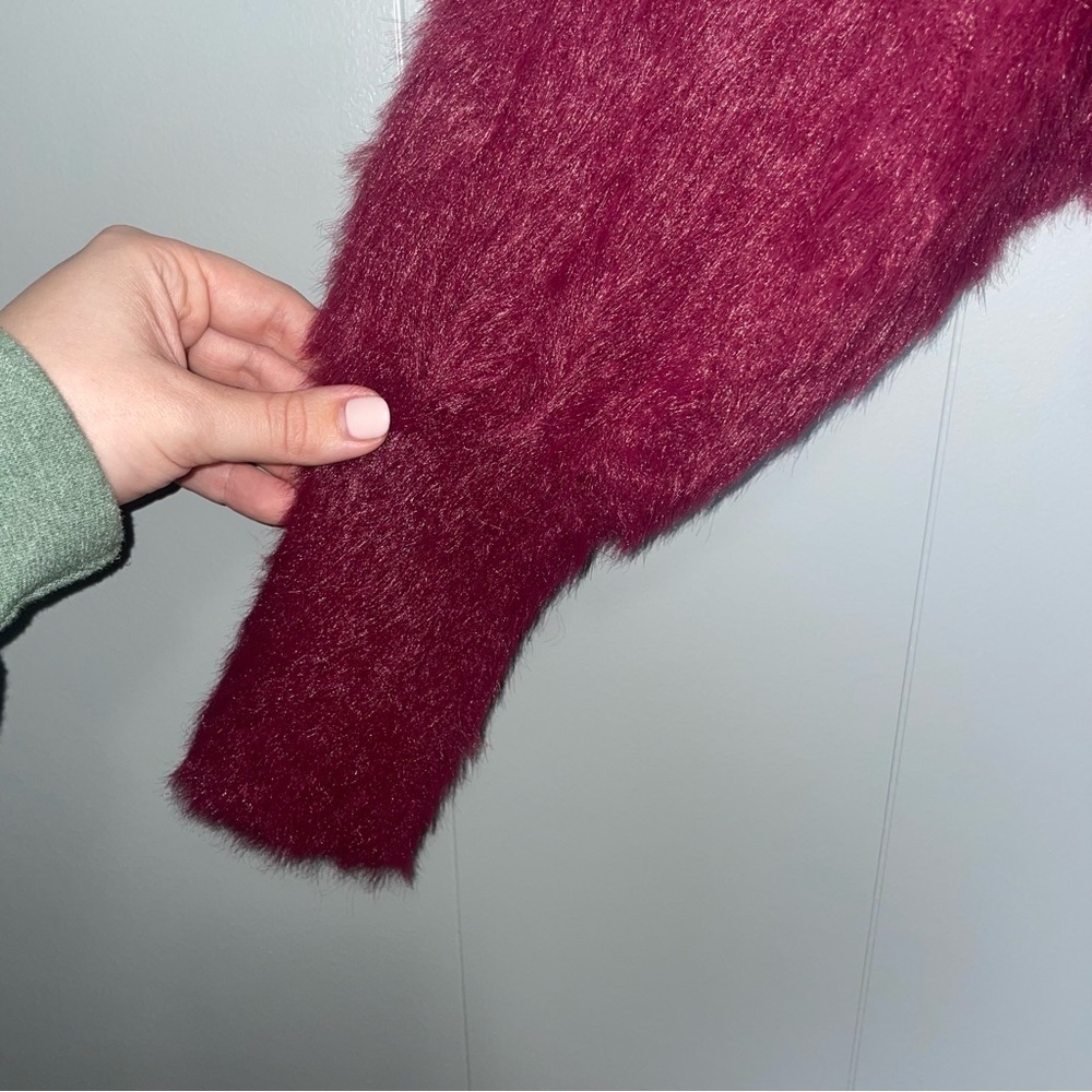 Anthropologie Ember Eyelash Sweater in Maroon Red Extra Small XS - Picture 7 of 11